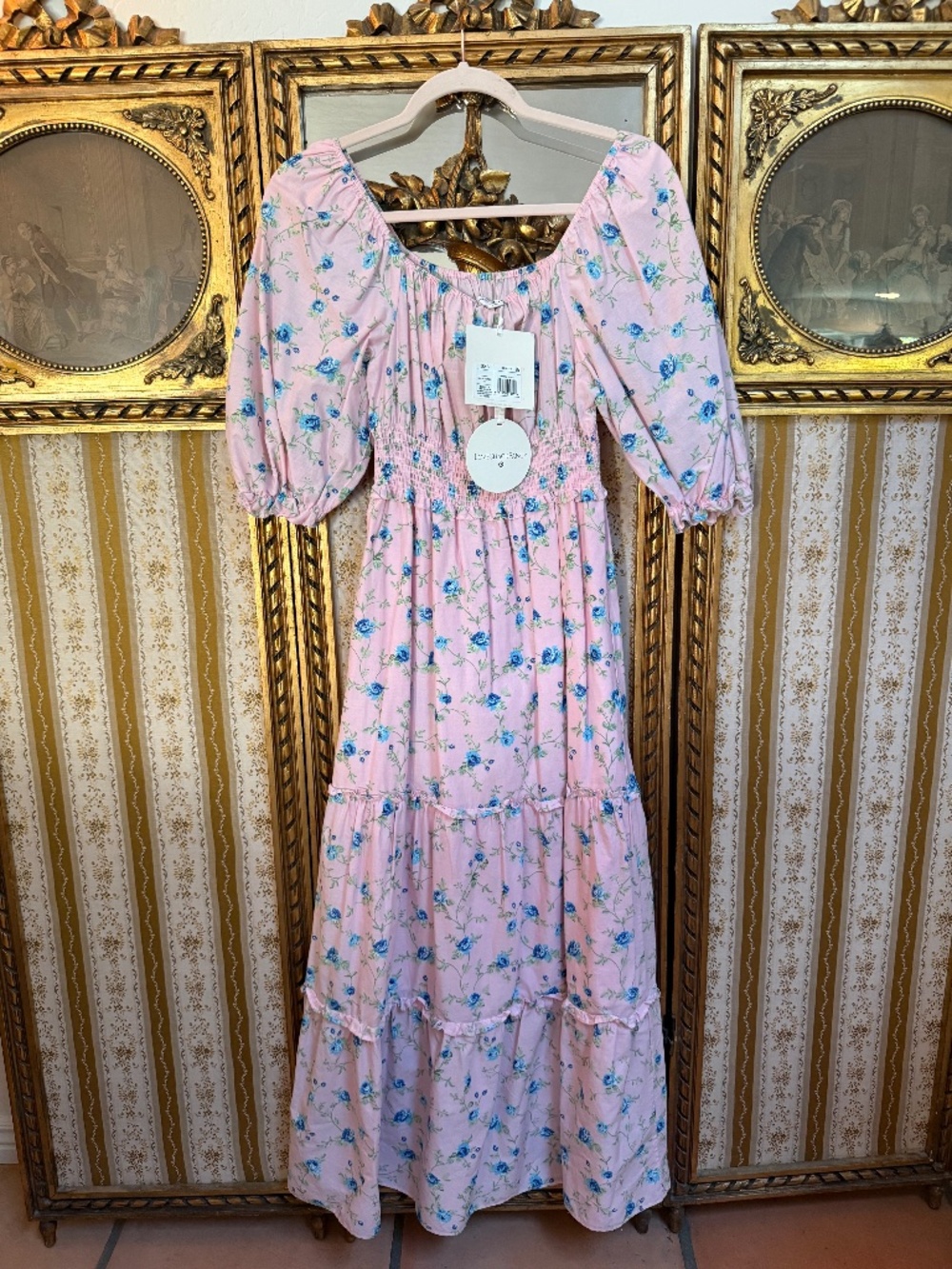 NWT LoveShackFancy x Target Sabine Pink Floral Maxi Dress Cotton Ruffle XXS P